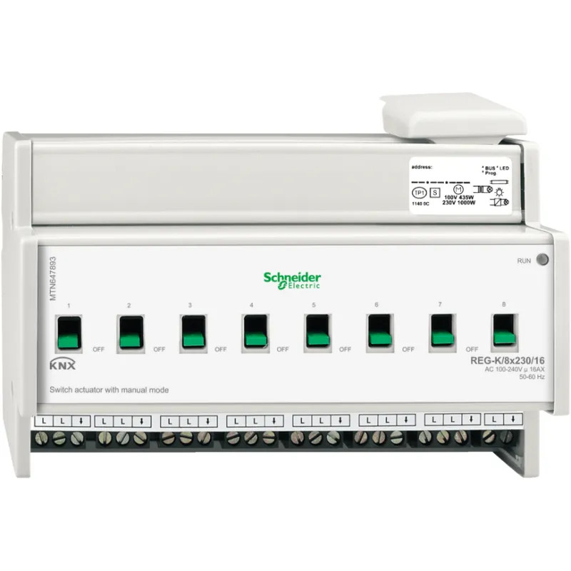 KNX - actionneur de commutation - 8x230V - 16A - à commande manuelle