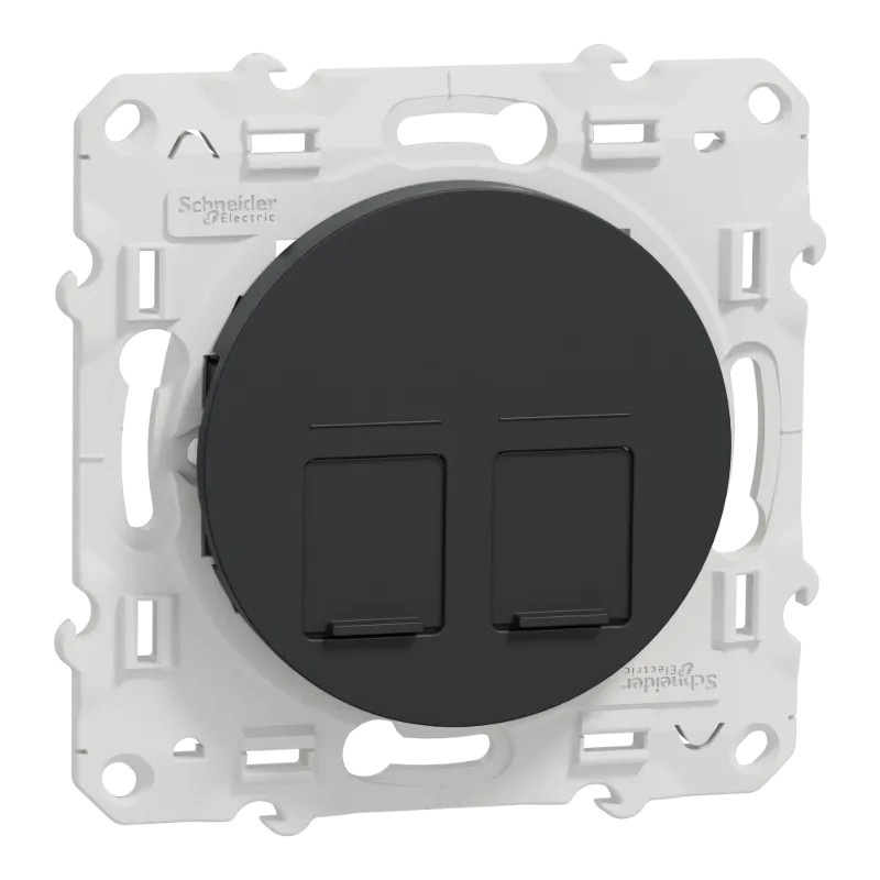 Odace - prise double RJ45 - anthracite - sans connecteur (empreinte Infraplus)