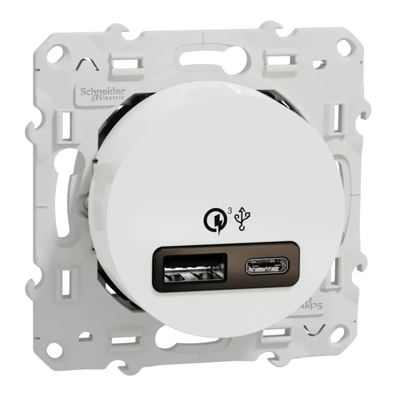 Odace - prise USB double - charge rapide - type A+C - blanc - 18W - 3,4A