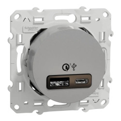 Odace - prise USB double - charge rapide - type A+C - aluminium - 18W - 3,4A