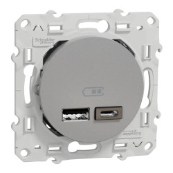 Odace - prise USB double - type A+C - alu- 5 Vcc - 2,4A