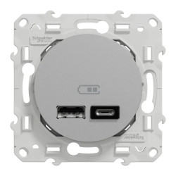 Odace - prise USB double - type A+C - alu- 5 Vcc - 2,4A