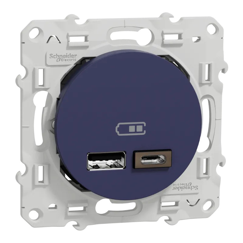 Odace - prise USB double - type A+C - cobalt - 5 Vcc - 2,4A