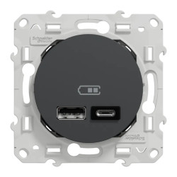 Odace - prise USB double - type A+C - anthracite - 5 Vcc - 2,4A