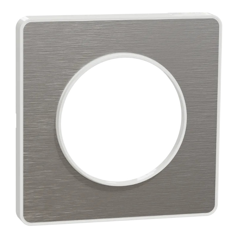 Odace Touch - plaque 1 poste aluminium brossé avec liseré blanc