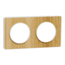 Odace Touch - plaque 2 postes horiz/vert 71mm bois naturel avec liseré blanc