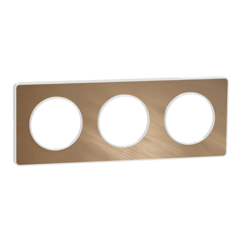 Odace Touch - plaque 3 postes horiz/vert 71mm bronze brossé avec liseré blanc