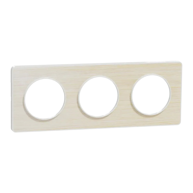 Odace Touch - plaque 3 postes horiz/vert 71mm bois nordique avec liseré blanc