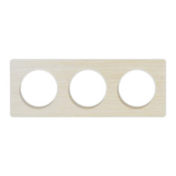 Odace Touch - plaque 3 postes horiz/vert 71mm bois nordique avec liseré blanc