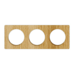 Odace Touch - plaque 3 postes horiz/vert 71mm bois naturel avec liseré blanc