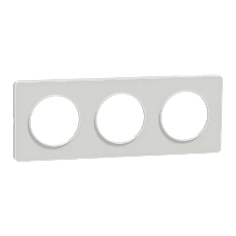 Odace Touch - plaque 3 postes horiz/ver 71mm translucide blanc avec liseré blanc