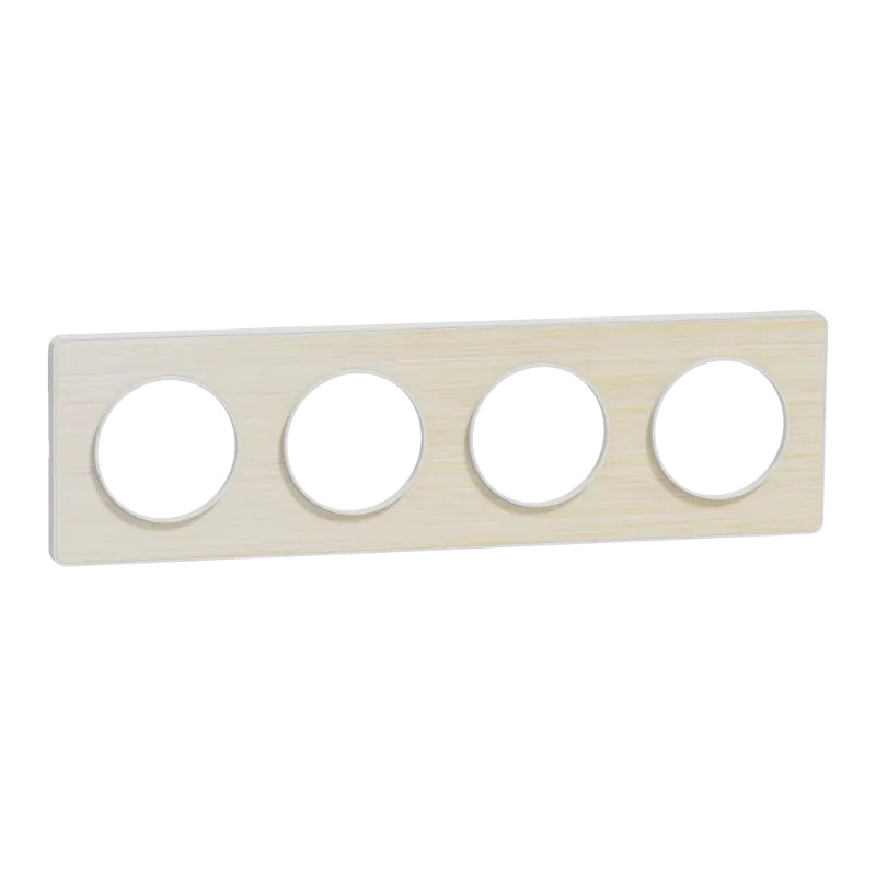 Odace Touch - plaque 4 postes horiz/vert 71mm bois nordique avec liseré blanc