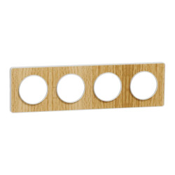 Odace Touch - plaque 4 postes horiz/vert 71mm bois naturel avec liseré blanc