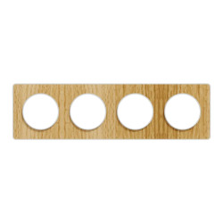 Odace Touch - plaque 4 postes horiz/vert 71mm bois naturel avec liseré blanc