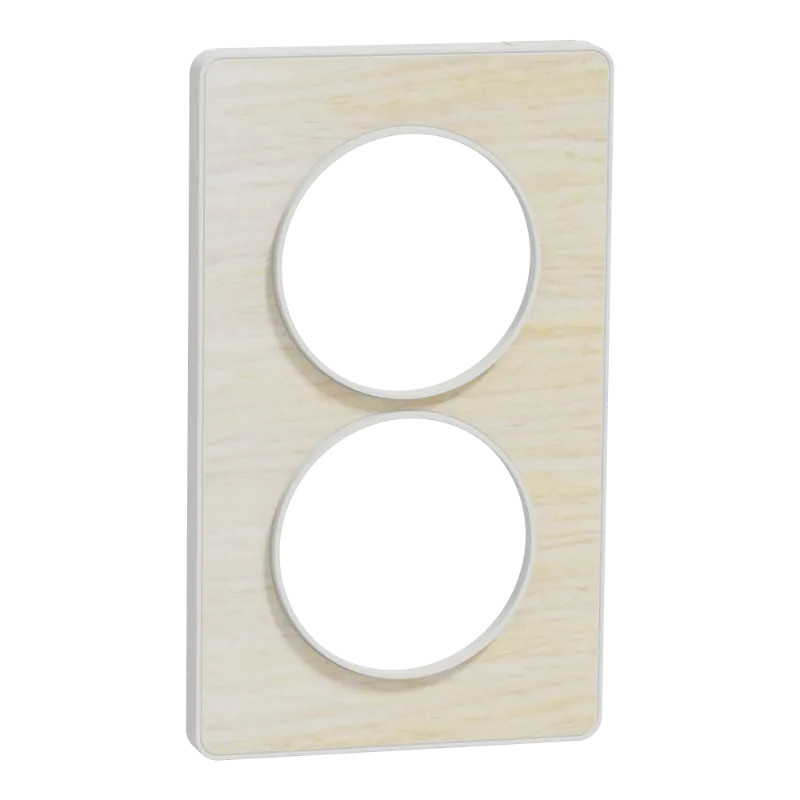 Odace Touch - plaque 2 postes verticaux 57mm bois nordique avec liseré blanc