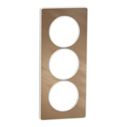 Odace Touch - plaque 3 postes verticaux 57mm bronze brossé avec liseré blanc