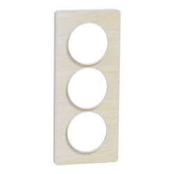 Odace Touch - plaque 3 postes verticaux 57mm bois nordique avec liseré blanc