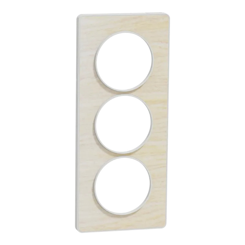 Odace Touch - plaque 3 postes verticaux 57mm bois nordique avec liseré blanc