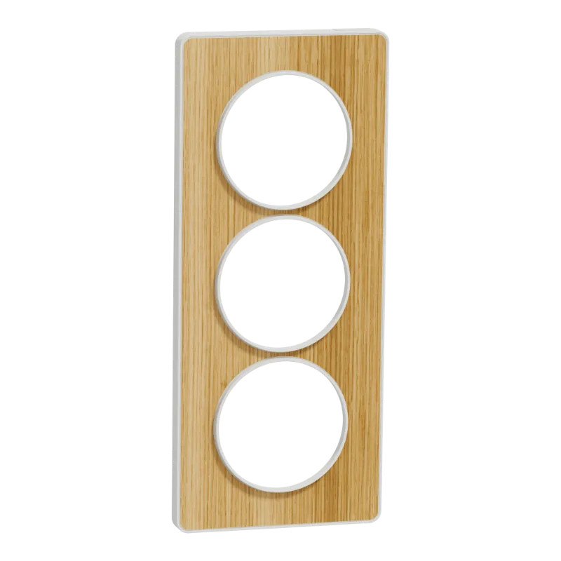 Odace Touch - plaque 3 postes verticaux 57mm bois naturel avec liseré blanc