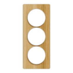 Odace Touch - plaque 3 postes verticaux 57mm bois naturel avec liseré blanc