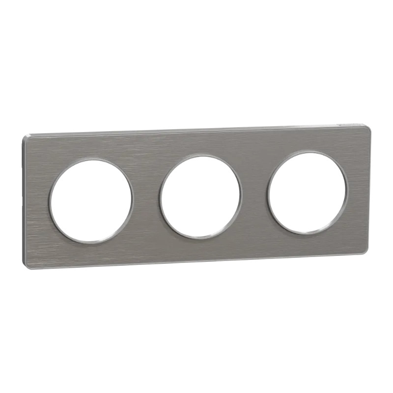 Odace Touch - plaque 3 postes horiz/vert 71mm aluminium brossé avec liseré alu