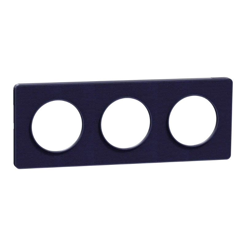 Odace Touch - plaque 3 postes horiz/ver 71mm Kvadrat roi avec liseré bleu cobalt