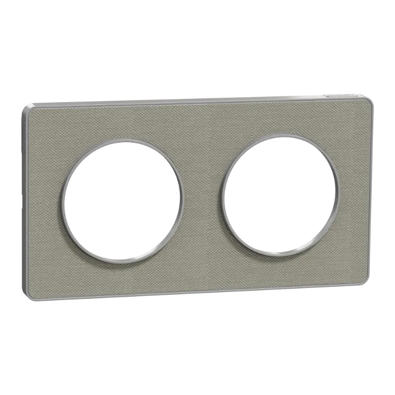 Odace Touch - plaque 2 postes horiz/ver 71mm Kvadrat perle avec liseré aluminium