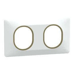 Ovalis - plaque de finition - 2 postes horizontal - 71mm - blanc bague laiton