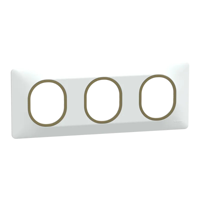 Ovalis - plaque de finition - 3 postes horizontal - 71mm - blanc bague laiton