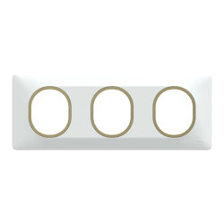 Ovalis - plaque de finition - 3 postes horizontal - 71mm - blanc bague laiton