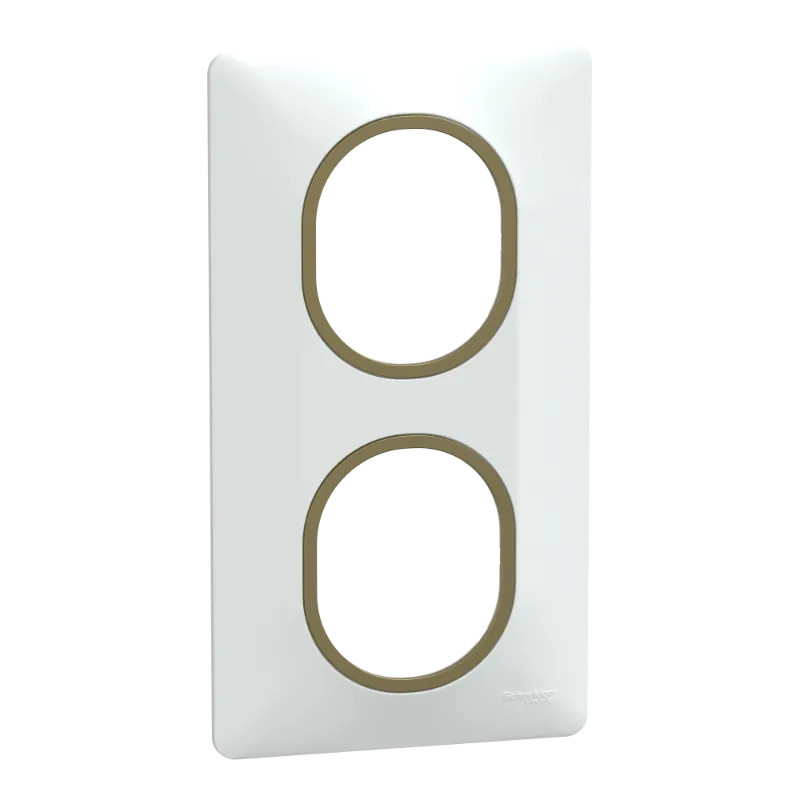 Ovalis - plaque de finition - 2 postes vertical - 71mm - blanc bague laiton