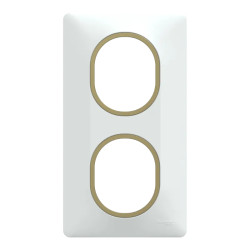 Ovalis - plaque de finition - 2 postes vertical - 71mm - blanc bague laiton