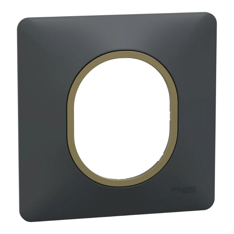 Ovalis - plaque de finition - 1 poste anthracite bague effet laiton