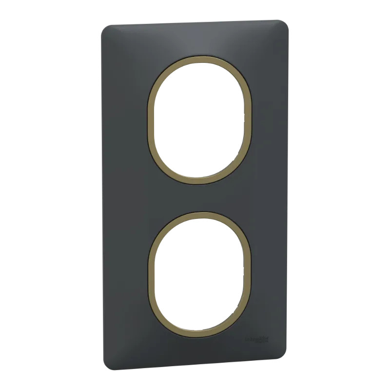 Ovalis - plaque de finition - 2 postes vertical - 71mm - anthracite bague laiton