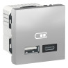 Unica - chargeur USB double - 5Vcc - 2,4A type A+C - 2 modules - alu - méca seul