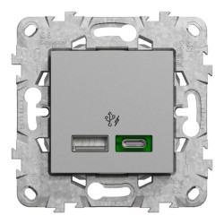 Unica - prise chargeur USB - C 45W + A 7,5W - 2 mod - alu - méca support fix