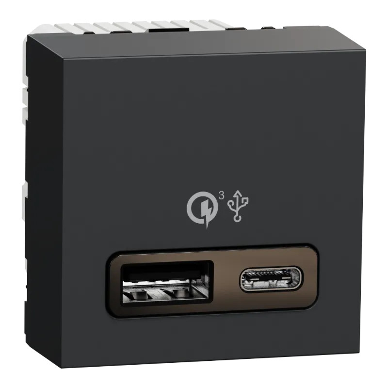 Unica - prise chargeur USB double - rapide 18W - 3,4A type A+C - 2 mod - anthra