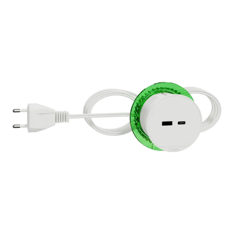 Unica System+ - bloc de prise à encastrer XS - USB A+C - câble 2m - blanc