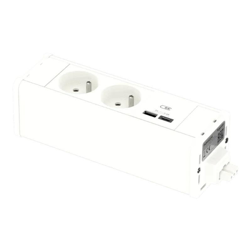 Unica System+ - nourrice précâblée M - 2 prises 2P+T + USB A+C - blanc