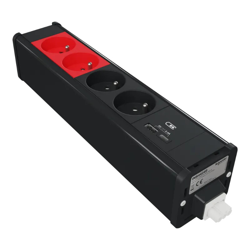 Unica System+ - nourrice précâblée M - 2x 2P+T + 2x 2P+T rouge +USB A+C - anth