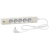 Odace - Rallonge multiprises 5 prises 2P+T - blanche/bois - 2USB - 1,5m