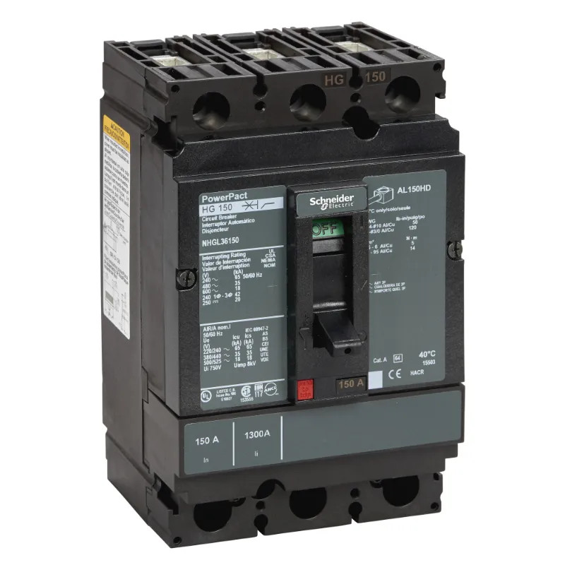 PowerPact H - disjoncteur 150A - avec bornes - 18kA - TMD - 150 A - 3P 3d