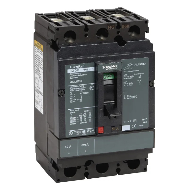 PowerPact H - disjoncteur 150A - avec bornes - 35kA - TMD - 50A - 3P 3d