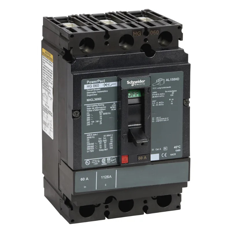 PowerPact H - disjoncteur 150A - avec bornes - 35kA - TMD - 60A - 3P 3d