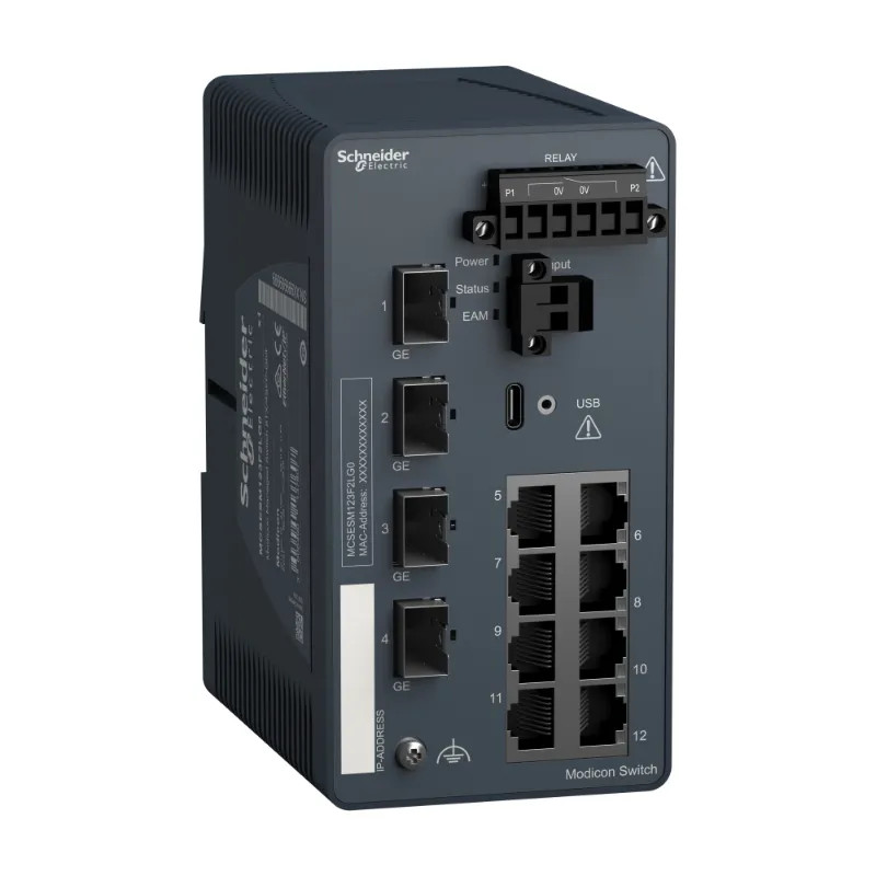 Modicon switch administré - 8 ports cuivre et 4 ports cuivre/fibre via SFP