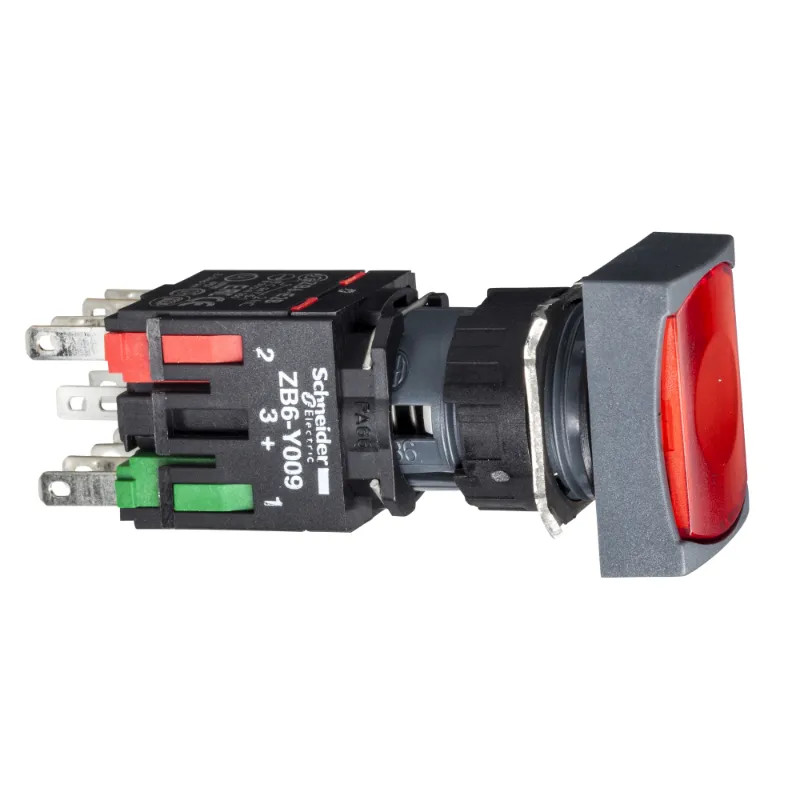 Harmony XB6 - bouton-pous. lum. complet - tête rect. - rouge - Ø16 - 24V - 1O+1F