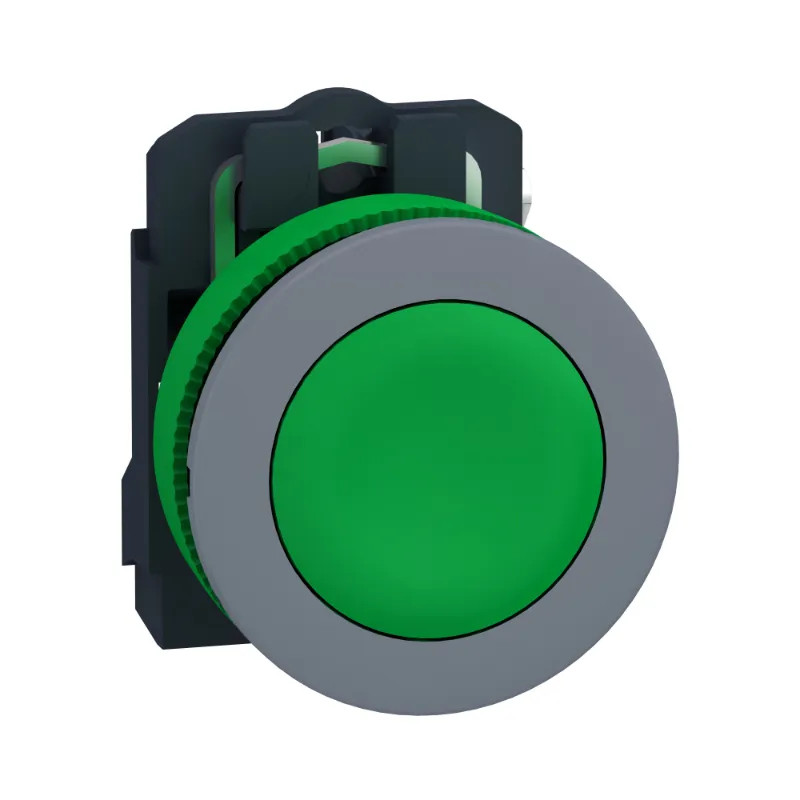 Harmony XB5 - bouton poussoir à impulsion - Ø22 - col flush grise - vert - 1F