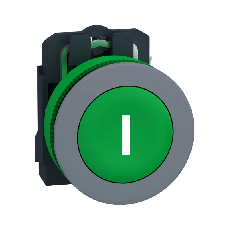 Harmony XB5 - bouton poussoir - Ø22 - col flush grise - marqué - vert - 1F