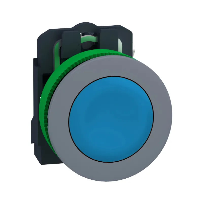 Harmony XB5 - bouton poussoir à impulsion - Ø22 - col flush grise - bleu - 1F