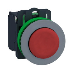 Harmony XB5 - bouton poussoir - Ø22 - col flush grise - dépass - rouge - 1O